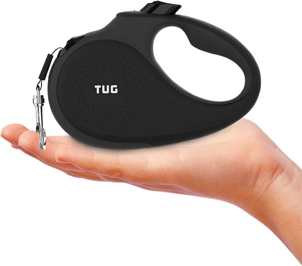 TUG 360° Tangle-Free Retractable Dog Leash | 16 ft Strong Nylon Tape | One-Handed Brake, Pause, Lock (Medium, White)