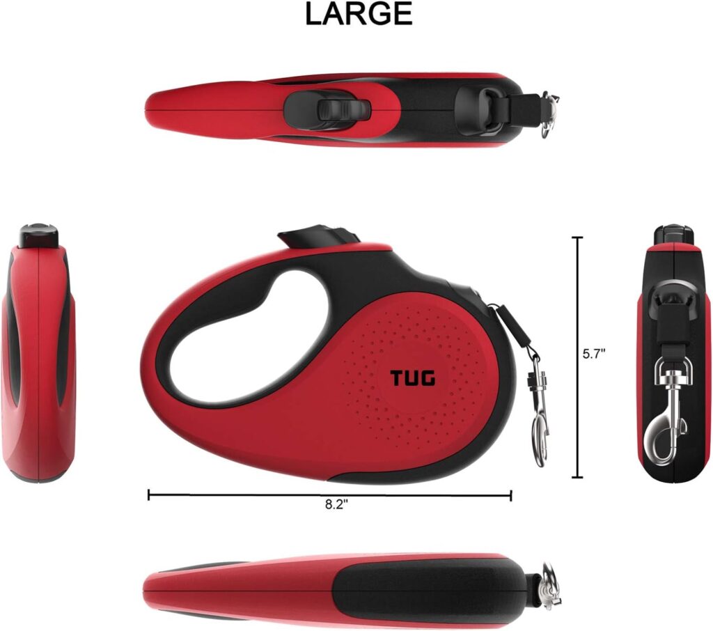 TUG 360° Tangle-Free Retractable Dog Leash | 16 ft Strong Nylon Tape | One-Handed Brake, Pause, Lock (Medium, White)