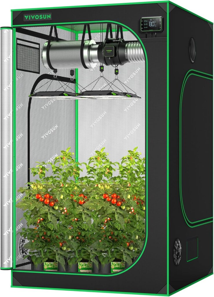 VIVOSUN S448 4x4 Grow Tent, 48x48x80 High Reflective Mylar with Observation Window and Floor Tray for Hydroponics Indoor Plant for VS4000/VSF4300