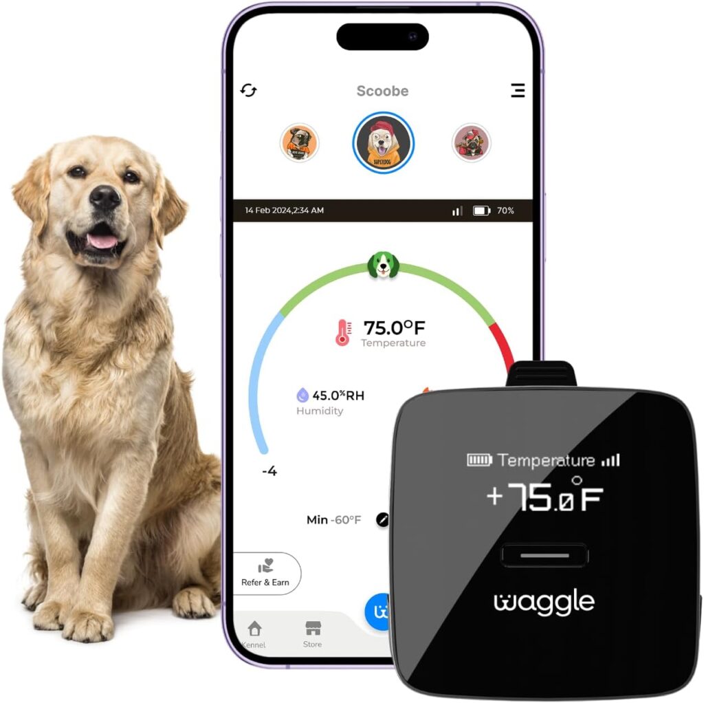 Waggle RV/Dog Safety: Wireless pet monitor with GPS (Verizon). Alerts on temp/humidity/geofence via SMS/email 24/7. Subscription required.