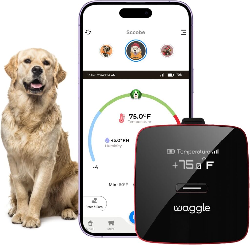 Waggle RV/Dog Safety: Wireless pet monitor with GPS (Verizon). Alerts on temp/humidity/geofence via SMS/email 24/7. Subscription required.