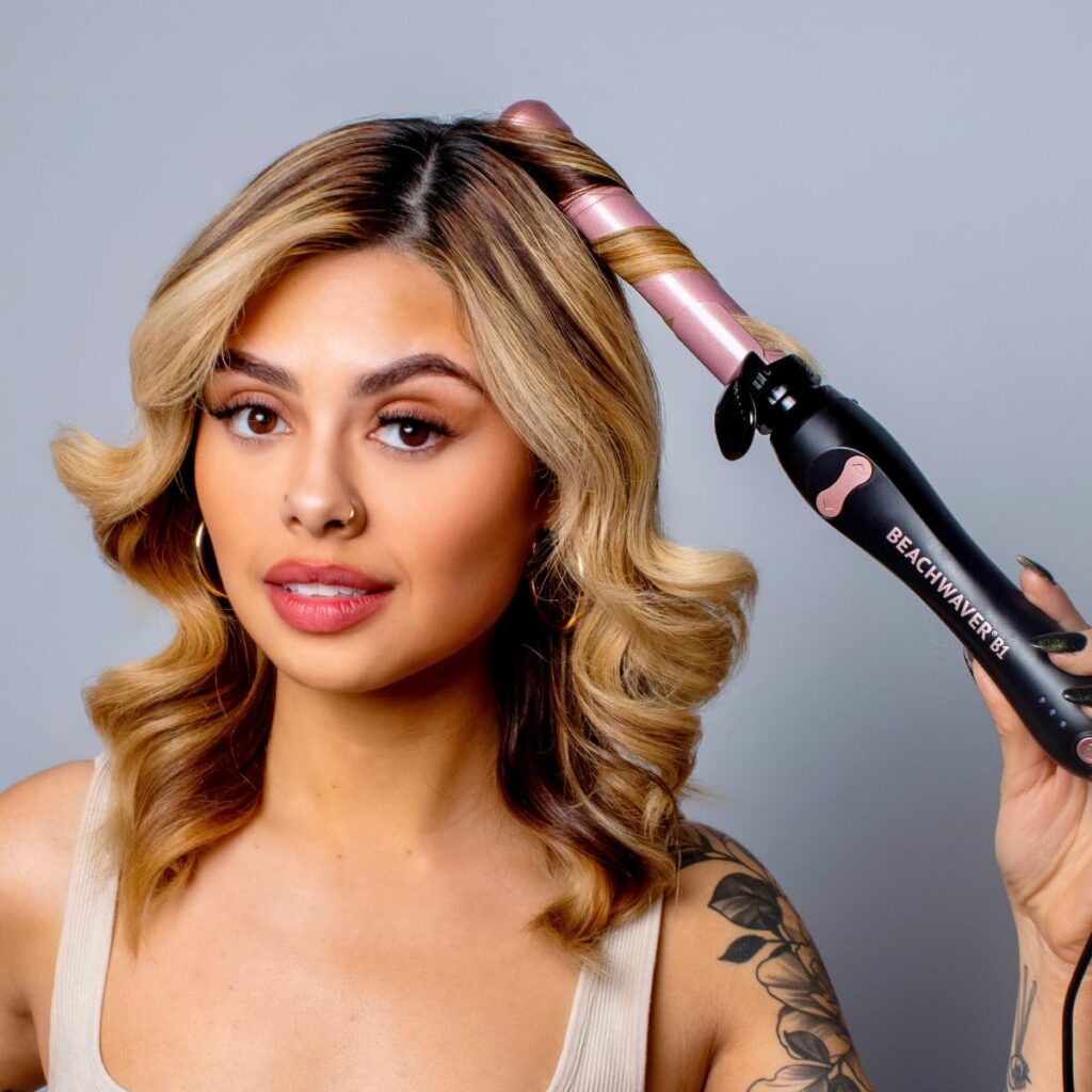 Beachwaver B1 Rotating Curling Iron in Midnight Rose |1 inch barrel for all hair types|Automatic curling iron|Easy-to-use curling wand |Long-lasting, salon-quality curls and waves|Dual voltage(BW160)