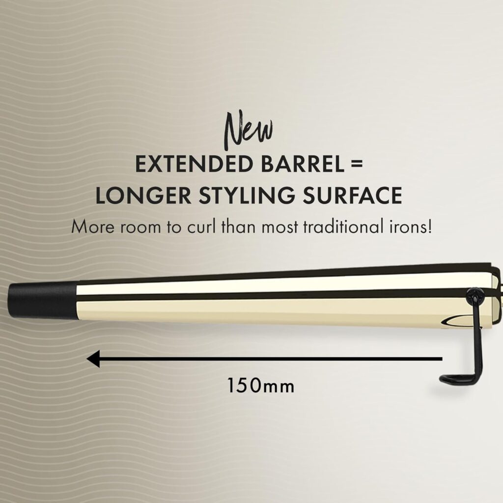 HOT TOOLS 24K Gold Extended Barrel Curling Wand 1 for Bouncy Curls | No Clamp for Quick and Easy Styling, Fan-Favorite 24K Gold Technology for Long-Lasting Results