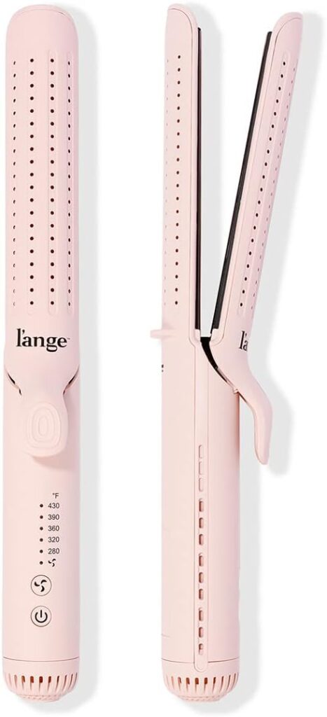 LANGE HAIR Le Duo Grande 360° Airflow Styler | 2-in-1 Curling Wand  Titanium Flat Iron Professional Hair Straightener and Curler with Cooling Air Vents to Lock in Style | Adjustable Temp (Blush)