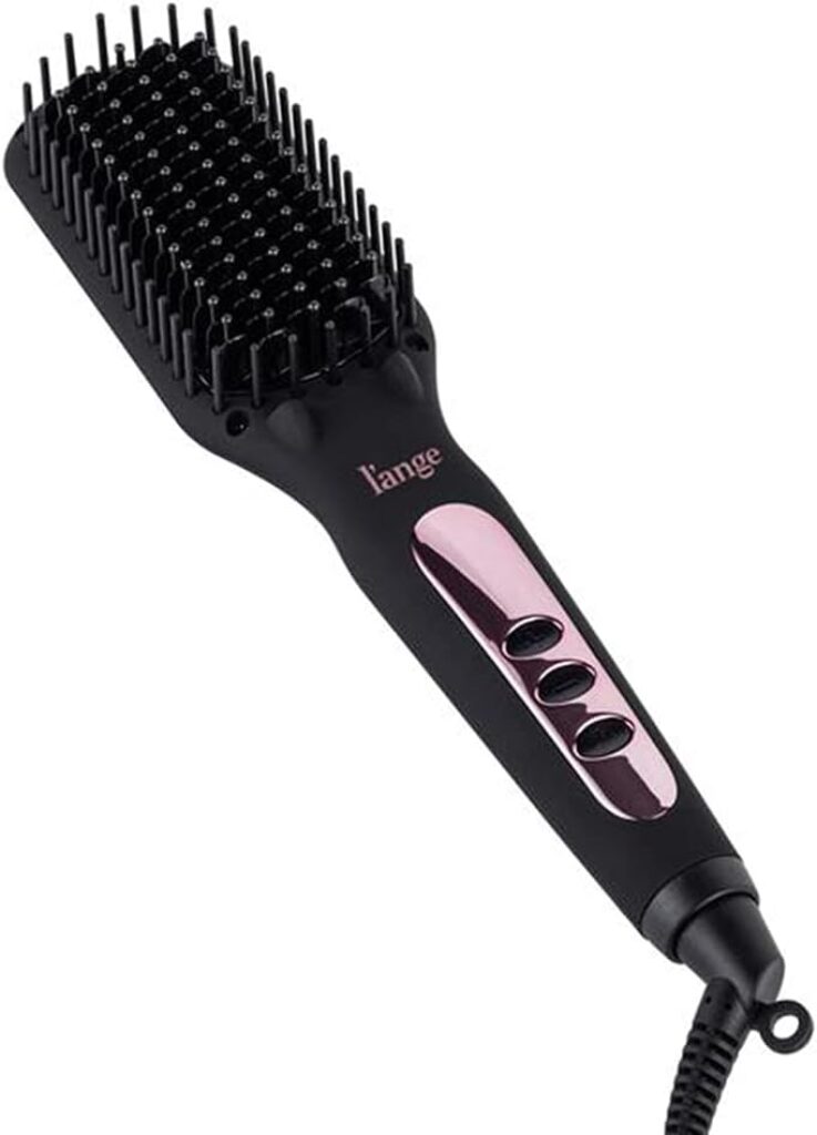 LANGE HAIR Le Vite Hair Straightener Brush | Heated Hair Straightening Ceramic Flat Iron for Smooth, Anti Frizz Hair | Dual-Voltage Electric | Hot Brush for Styling (Black)