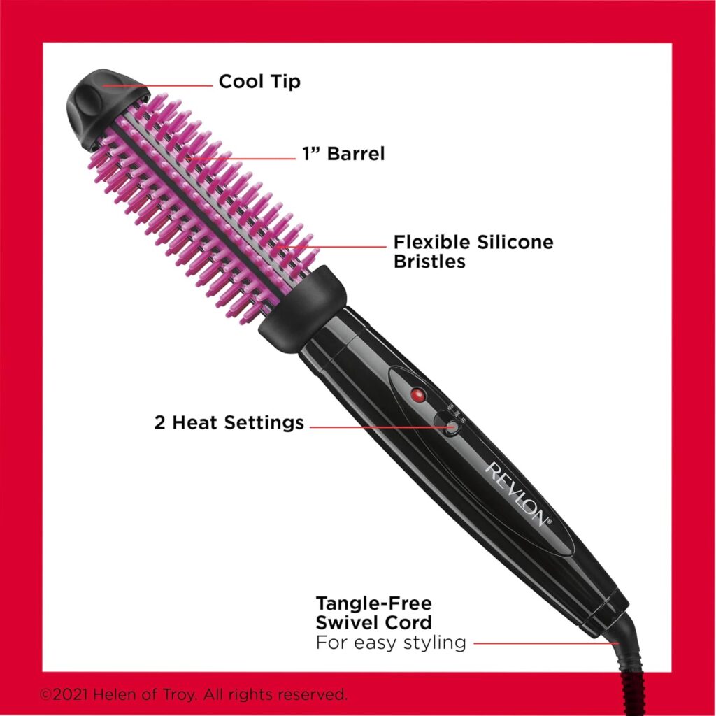 REVLON Silicone Bristle Heated Hair Styling Brush, Black, 1 inch barrel