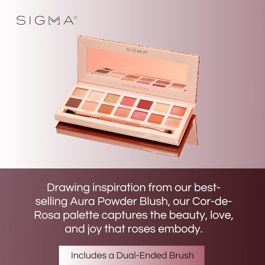 Sigma Beauty Cor-De-Rosa Eyeshadow Palette - 14 Warm Eyeshadow Shades in Matte, Shimmer and Metalic Finishes - Highly Pigmented Vegan Eye Makeup Palette - Clean Beauty Products