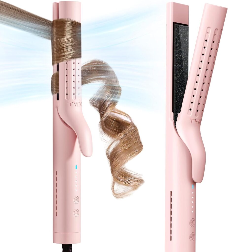 TYMO Airflow Curling Iron for Lasting Curls - Ceramic Flat Iron Hair Straightener and Curler 2 in 1, Anti-Scald Curling Wand 1.25 Inch with 360° Cool Air, 5 Temps  Dual Voltage for Long Short Hair