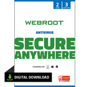 Webroot Antivirus Software for 3 Devices 2 Year Subscription – Windows/MacOS [Digital Download]