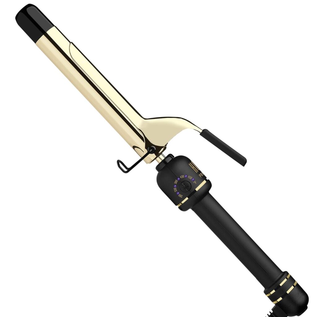 HOT TOOLS New and Improved 24K Gold Professional 1.25 Extended Barrel Curling Iron with Clamp for Tousled Curls | 24K Gold Technology for Long-Lasting Results  Longer Barrel for Easy Styling