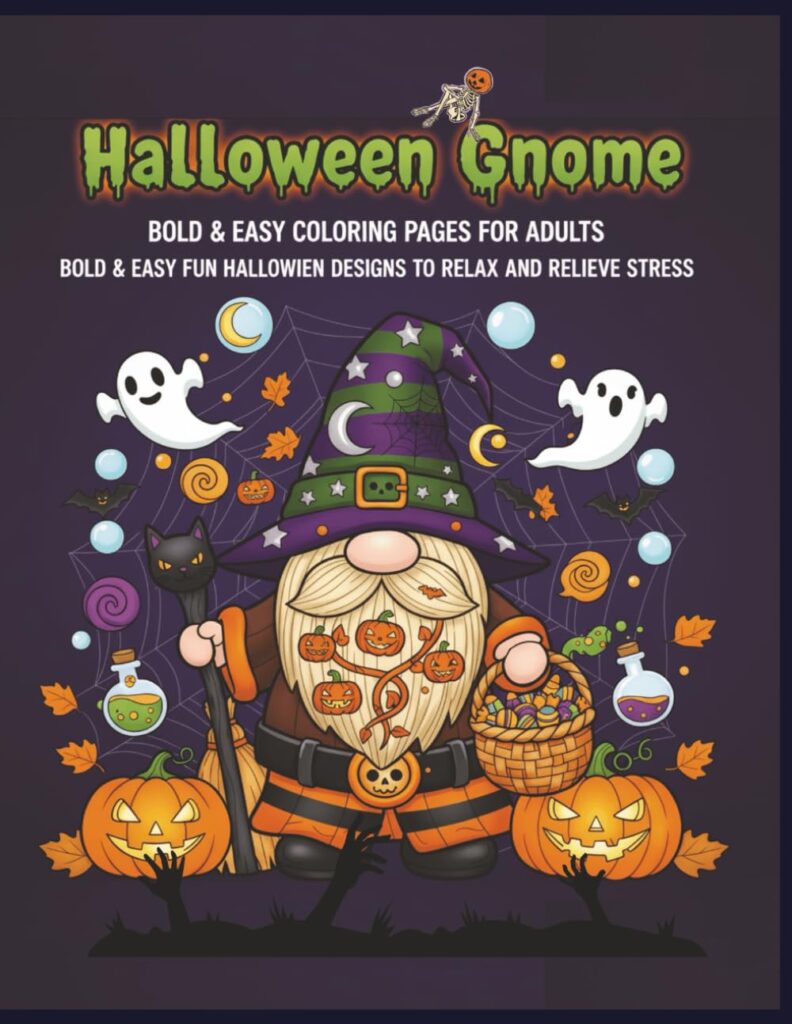 Halloween Gnome Bold Easy Coloring Pages for Adults