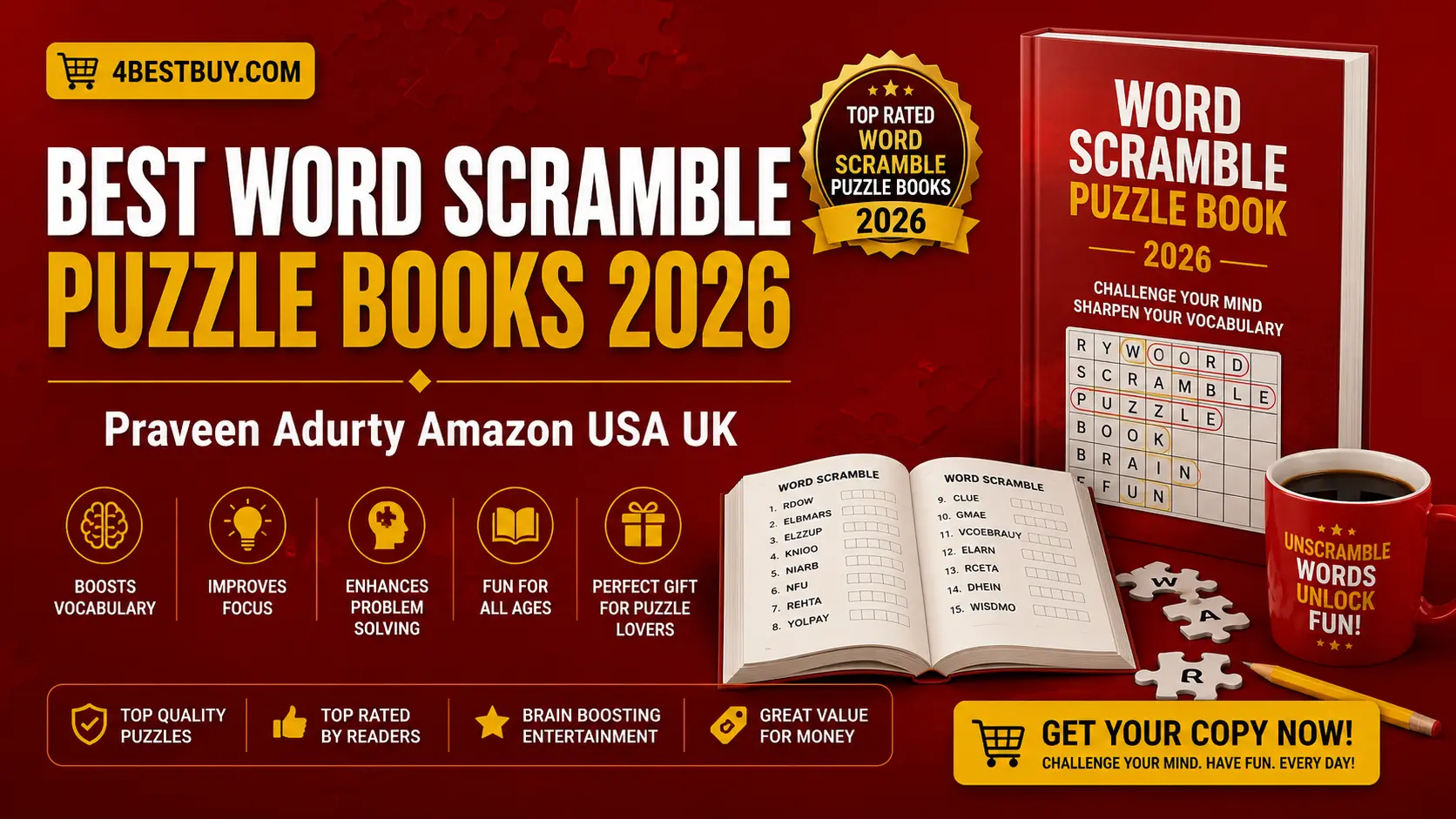 Best Word Scramble Puzzle Books 2026 — Praveen Adurty Amazon USA UK 1 Best word scramble puzzle books 2026